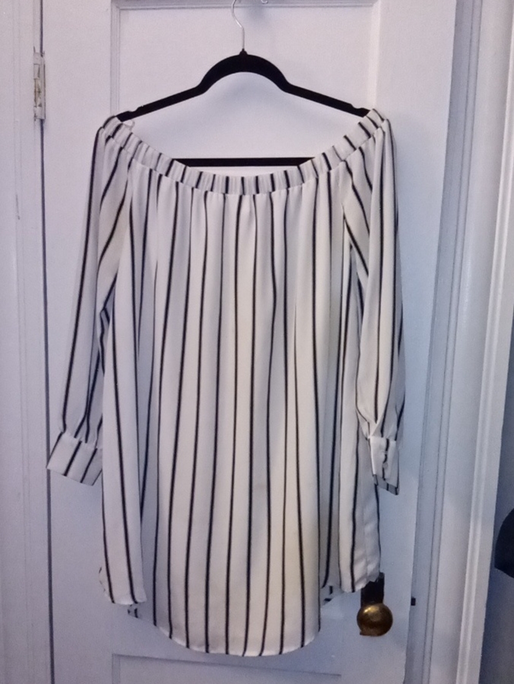 Forever 21 White Midi Dress with Black Vertical Stripes